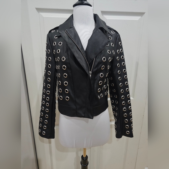 Unique Forever 21 Punk Goth Silver Grommet Black Faux Leather Jacket S